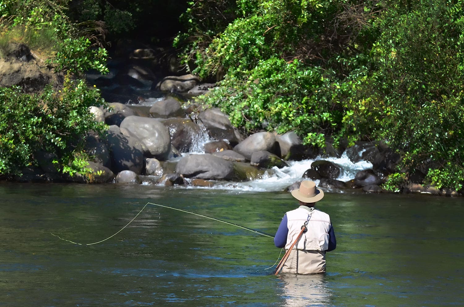 Man fishing in a river